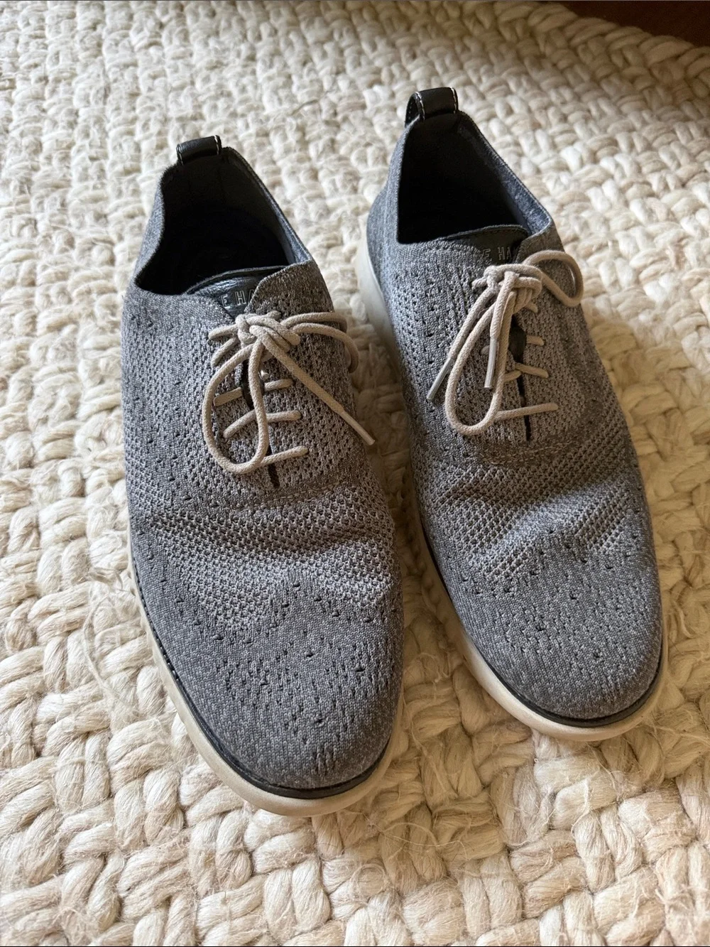 Cole Haan Grey Knit Lace-Up Oxfords with White Soles